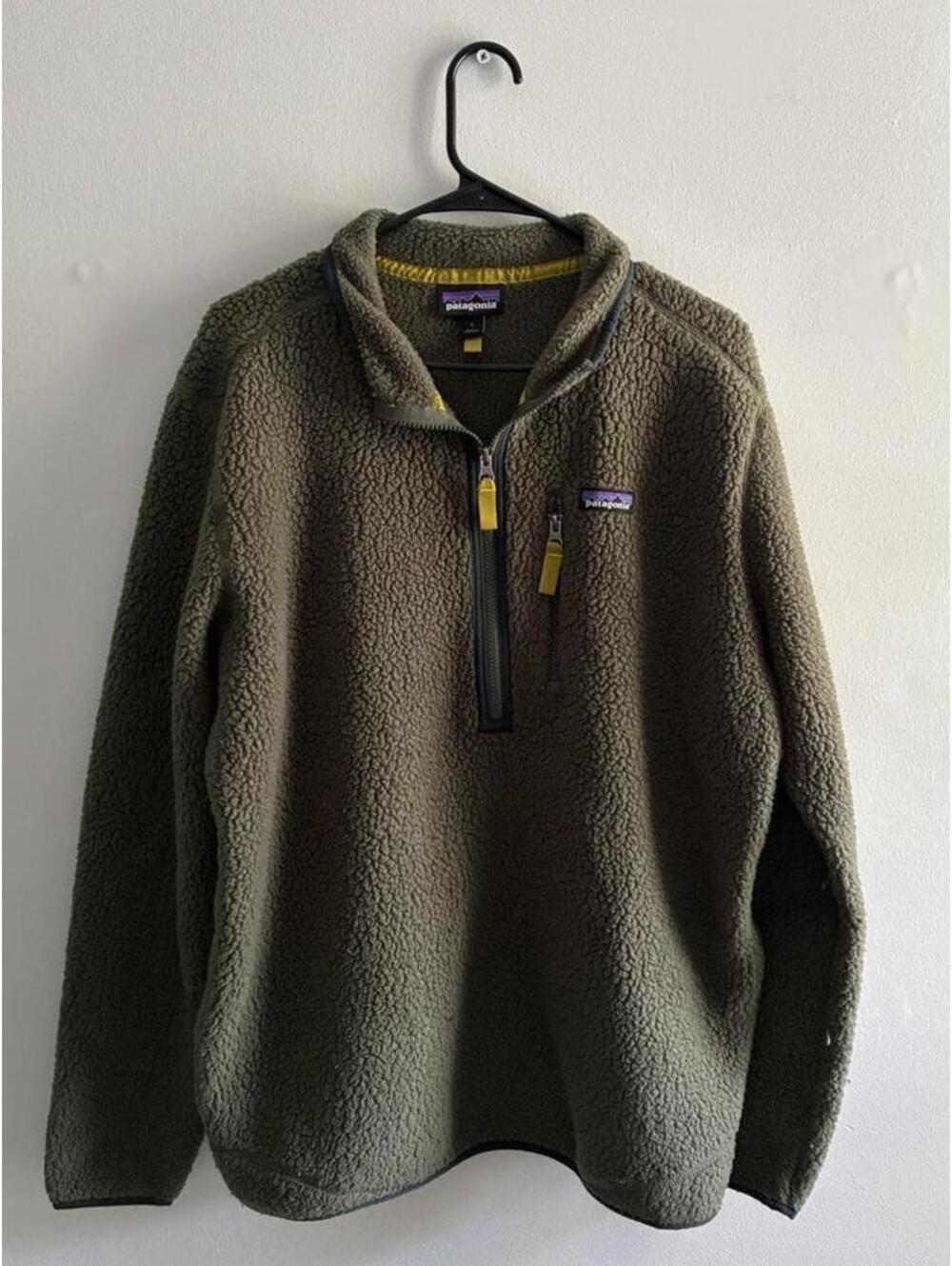 Patagonia Men's Khaki Green Fleece Pullover Half-Zip Sweatshirt Size Large